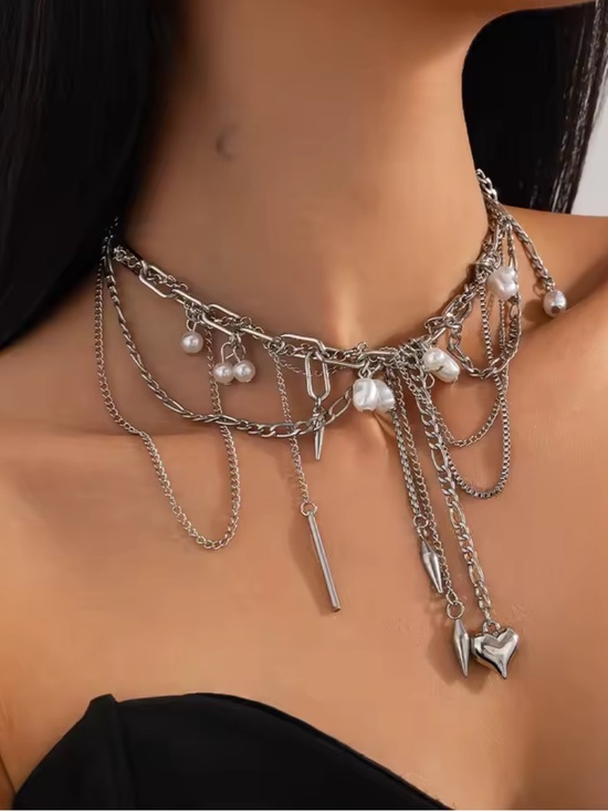 Target Jewelry - Target Silver-Tone Multi-Layer Pearl & Charm Choker Necklace